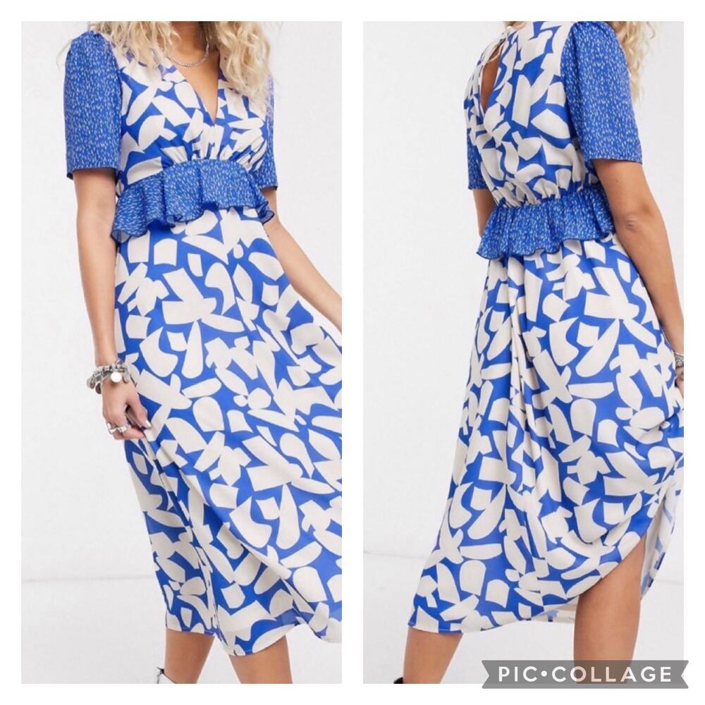Twisted Wunder Midaxi Dress Blue White Abstract Floral NEW Size 8